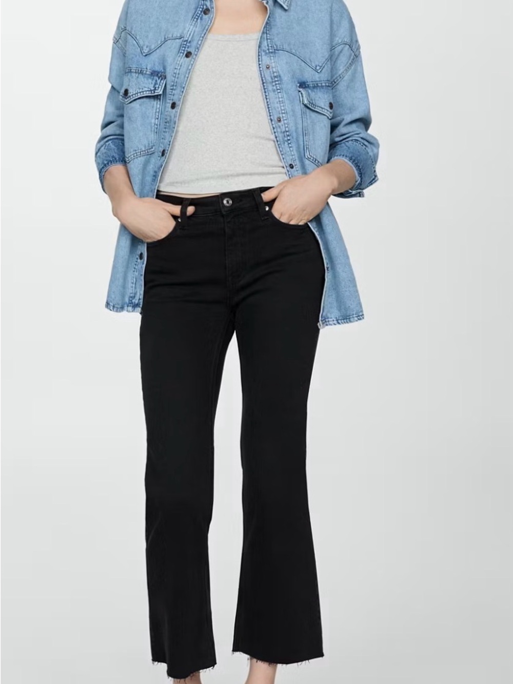 Mango Black Flare Wide-Leg cropped Jeans